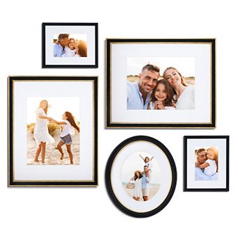 Camden Reed 5 pc Black & Gold Finish Mixed Rectangle & Oval Gallery Wall Frame Set