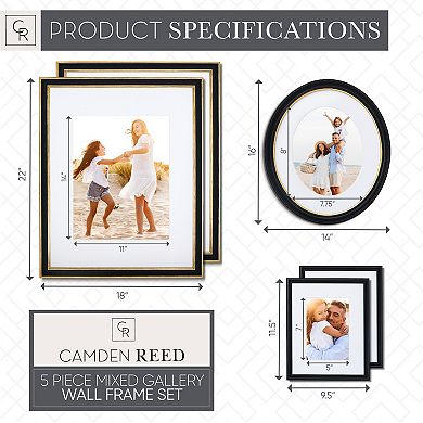 Camden Reed 5-Piece Black & Gold Finish Mixed Rectangle & Oval Gallery Wall Frame Set
