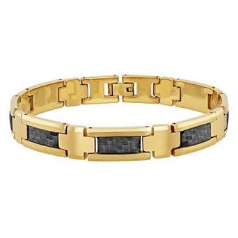 Steel Nation Men's Gold-Tone Tungsten Link Bracelet with Carbon Fiber Inlay