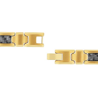 Steel Nation Men's Gold-Tone Tungsten Link Bracelet with Carbon Fiber Inlay