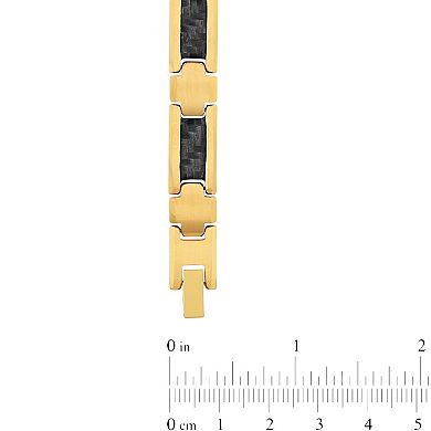 Steel Nation Men's Gold-Tone Tungsten Link Bracelet with Carbon Fiber Inlay