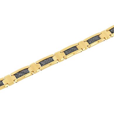 Steel Nation Men's Gold-Tone Tungsten Link Bracelet with Carbon Fiber Inlay