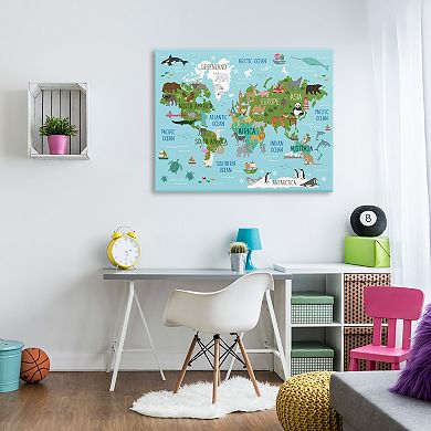 Stupell Home Decor Kid's Favorite Animals World Map Wall Art