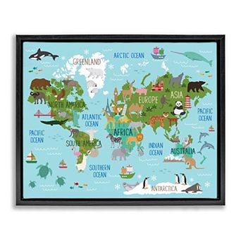Stupell Home Decor Kid's Favorite Animals World Map Wall Art