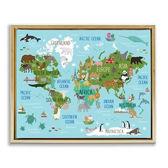 Stupell Home Decor Kid's Favorite Animals World Map Wall Art