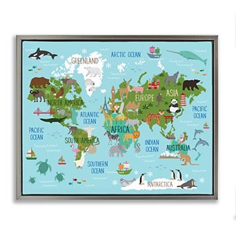 Stupell Home Decor Kid's Favorite Animals World Map Wall Art