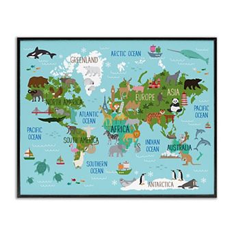 Stupell Home Decor Kid's Favorite Animals World Map Wall Art