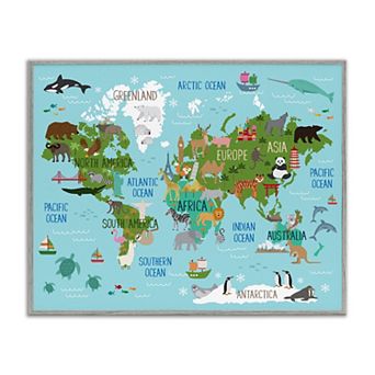 Stupell Home Decor Kid's Favorite Animals World Map Wall Art
