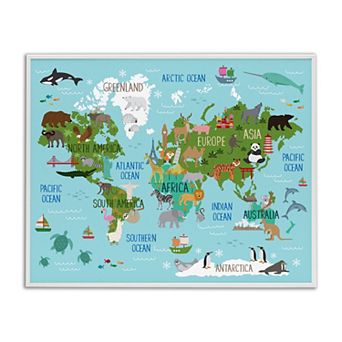 Stupell Home Decor Kid's Favorite Animals World Map Wall Art