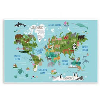 Stupell Home Decor Kid's Favorite Animals World Map Wall Art