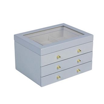 Glass Lift Top Jewelry Box with 2 Drawers