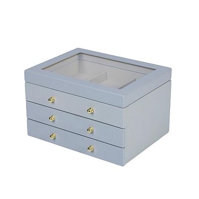 Glass Lift Top Jewelry Box with 2 Drawers