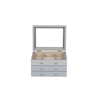 Glass Lift Top Jewelry Box with 2 Drawers
