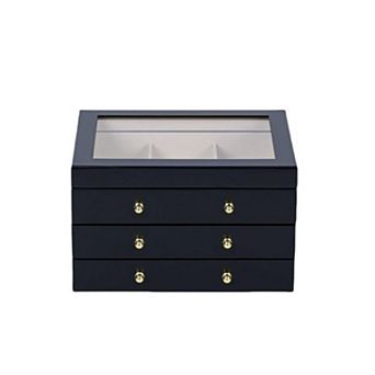 Glass Lift Top Jewelry Box with 2 Drawers