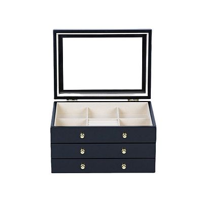 Glass Lift Top Jewelry Box with 2 Drawers