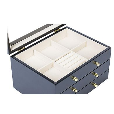 Glass Lift Top Jewelry Box with 2 Drawers