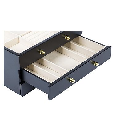 Glass Lift Top Jewelry Box with 2 Drawers