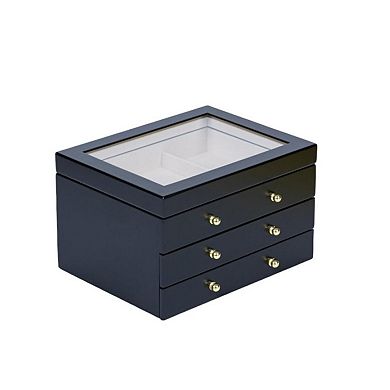 Glass Lift Top Jewelry Box with 2 Drawers