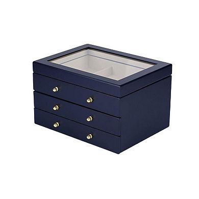 Glass Lift Top Jewelry Box with 2 Drawers
