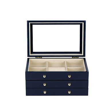 Glass Lift Top Jewelry Box with 2 Drawers