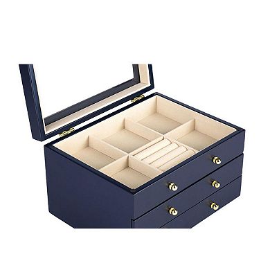 Glass Lift Top Jewelry Box with 2 Drawers