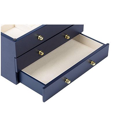 Glass Lift Top Jewelry Box with 2 Drawers