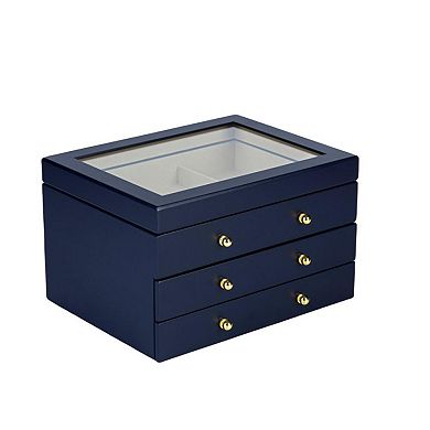 Glass Lift Top Jewelry Box with 2 Drawers