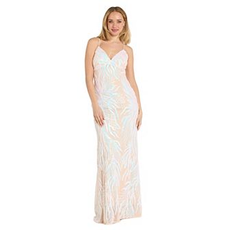 Juniors' Morgan and Co Strappy Lace Up Back Long Sequin Dress