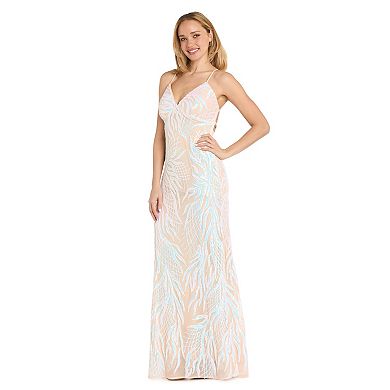 Juniors' Morgan and Co Strappy Lace Up Back Long Sequin Dress