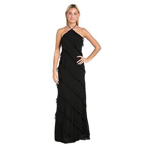 Женские платья Morgan Juniors' Morgan and Co Asymmetric Ruffle Long Matte Chiffon Halter Dress