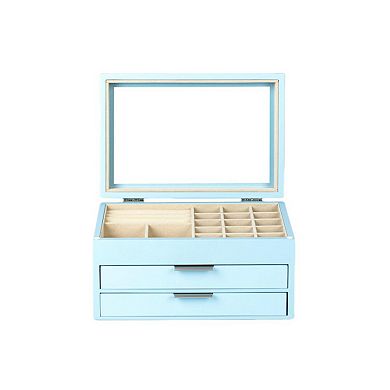 Powder Blue Lift Top Jewelry Box with 2 Drawers and Organizer Compartments