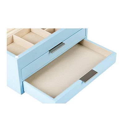 Powder Blue Lift Top Jewelry Box with 2 Drawers and Organizer Compartments