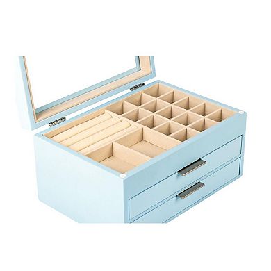 Powder Blue Lift Top Jewelry Box with 2 Drawers and Organizer Compartments