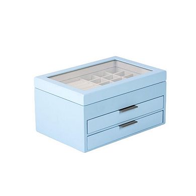 Powder Blue Lift Top Jewelry Box with 2 Drawers and Organizer Compartments