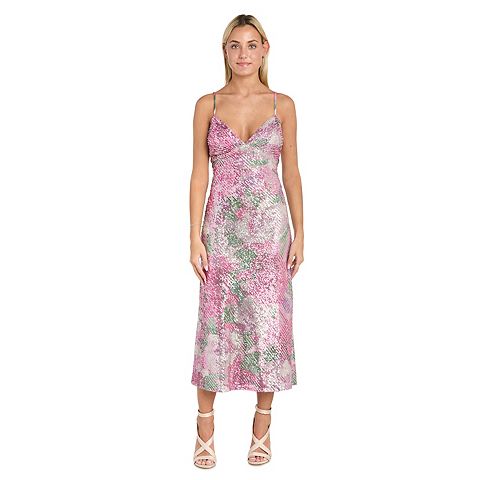 Женские платья Morgan Juniors' Morgan and Co Spaghetti Straps Printed Sequin Midi Dress