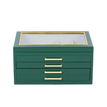 Large Contemporary Jewelry Box with 4 Drawers and Glass Top