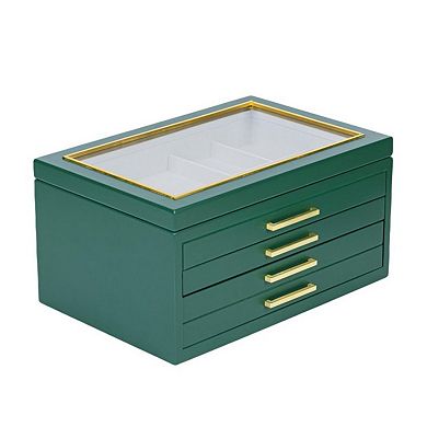 Large Contemporary Jewelry Box with 4 Drawers and Glass Top