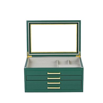 Large Contemporary Jewelry Box with 4 Drawers and Glass Top