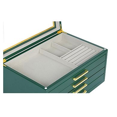 Large Contemporary Jewelry Box with 4 Drawers and Glass Top