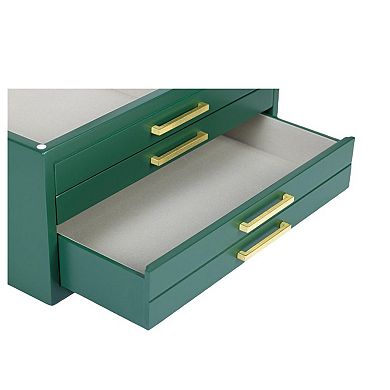 Large Contemporary Jewelry Box with 4 Drawers and Glass Top