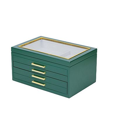 Large Contemporary Jewelry Box with 4 Drawers and Glass Top
