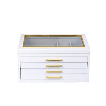 Large Contemporary 4-Drawer Jewelry Box with Glass Top