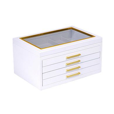 Large Contemporary 4-Drawer Jewelry Box with Glass Top