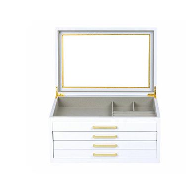 Large Contemporary 4-Drawer Jewelry Box with Glass Top