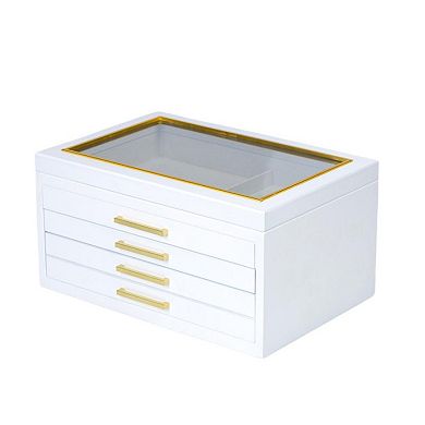 Large Contemporary 4-Drawer Jewelry Box with Glass Top