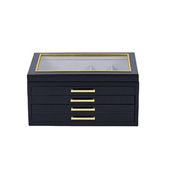 Large Contemporary 4-Drawer Jewelry Box with Glass Top