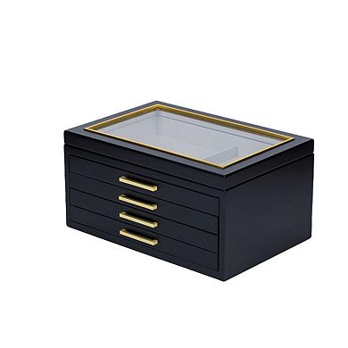 Large Contemporary 4-Drawer Jewelry Box with Glass Top
