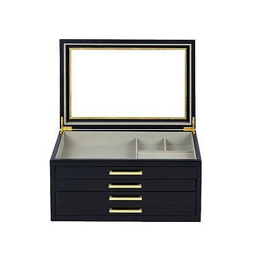 Large Contemporary 4-Drawer Jewelry Box with Glass Top