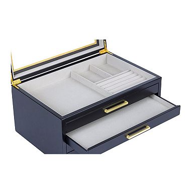 Large Contemporary 4-Drawer Jewelry Box with Glass Top