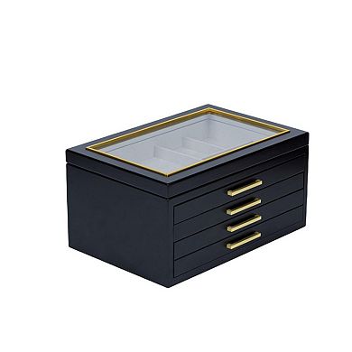 Large Contemporary 4-Drawer Jewelry Box with Glass Top
